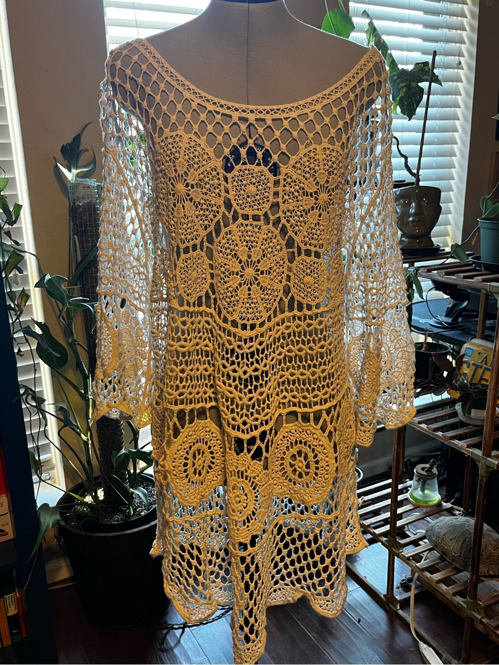 Boho Crochet Swim Coverup Dress in Cream